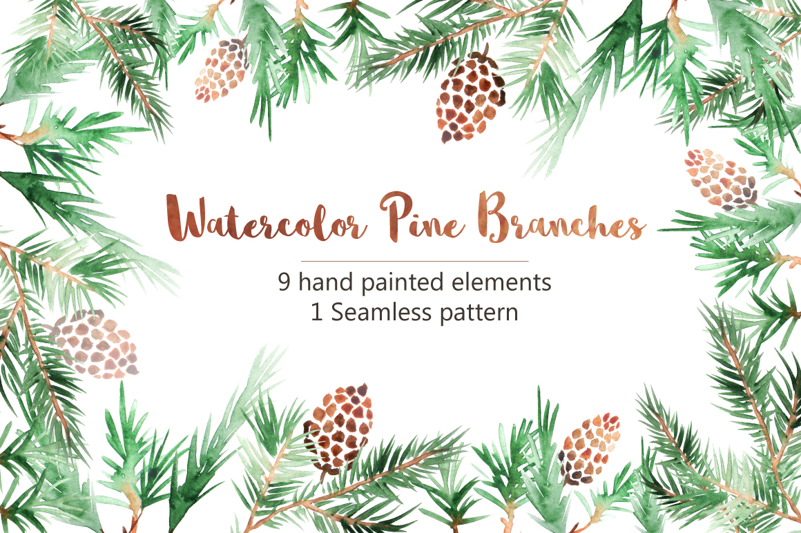 1160x772 Watercolor Pine Branches Set - Watercolor Pine