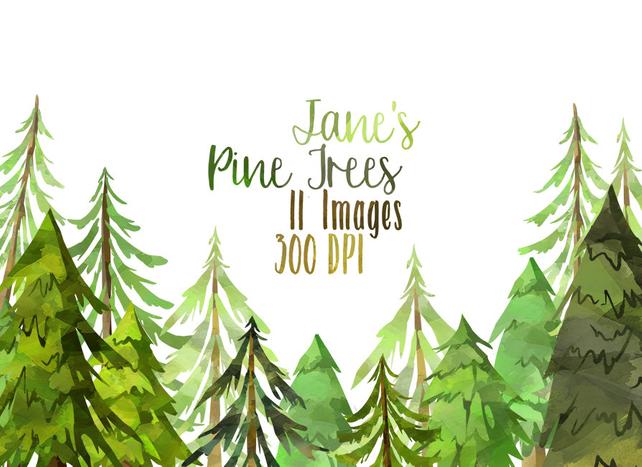 642x467 Watercolor Pine Trees Clipart Watercolor Forest Download Etsy - Watercolor Pine