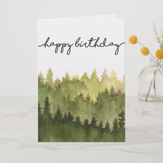 540x540 Happy Birthday Card For Him, Watercolor Pine Trees - Watercolor Pine