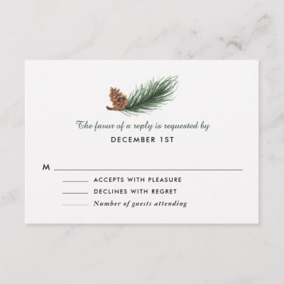 400x400 Watercolor Pine Branch Winter Pinecone Wedding Invitation - Watercolor Pine Branch