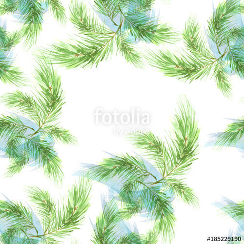 500x500 Watercolor Vintage Seamless Pattern. With A Picture - Watercolor Pine Branch