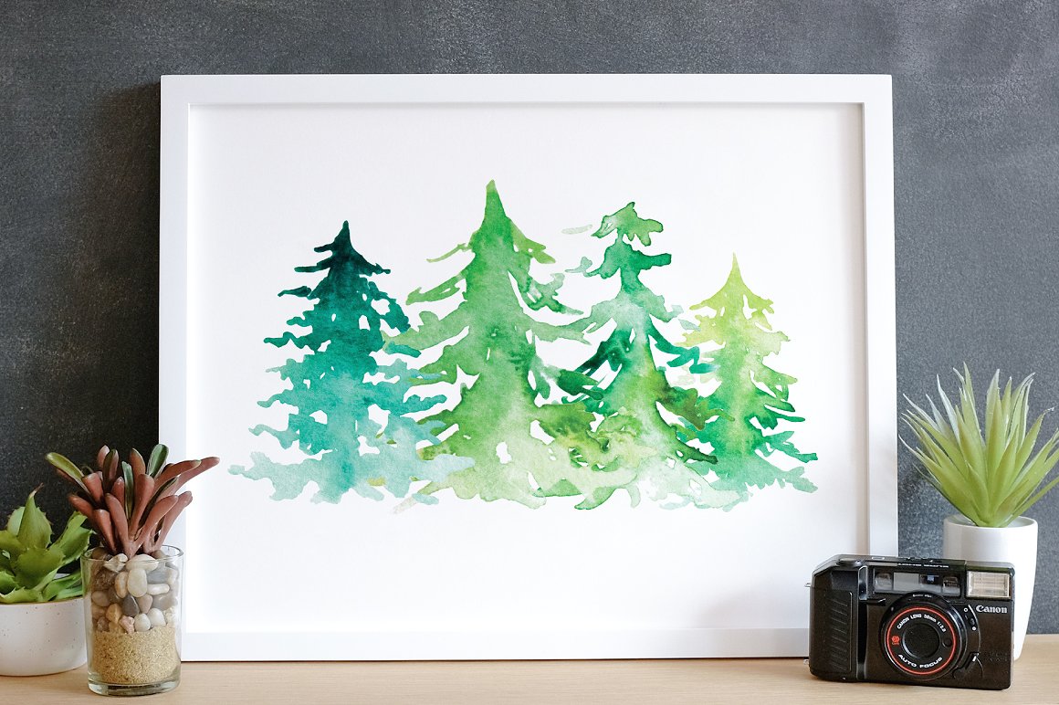 1160x772 Watercolor Pine Tree Graphic Elements By Echofoxxstudios - Watercolor Pine Tree