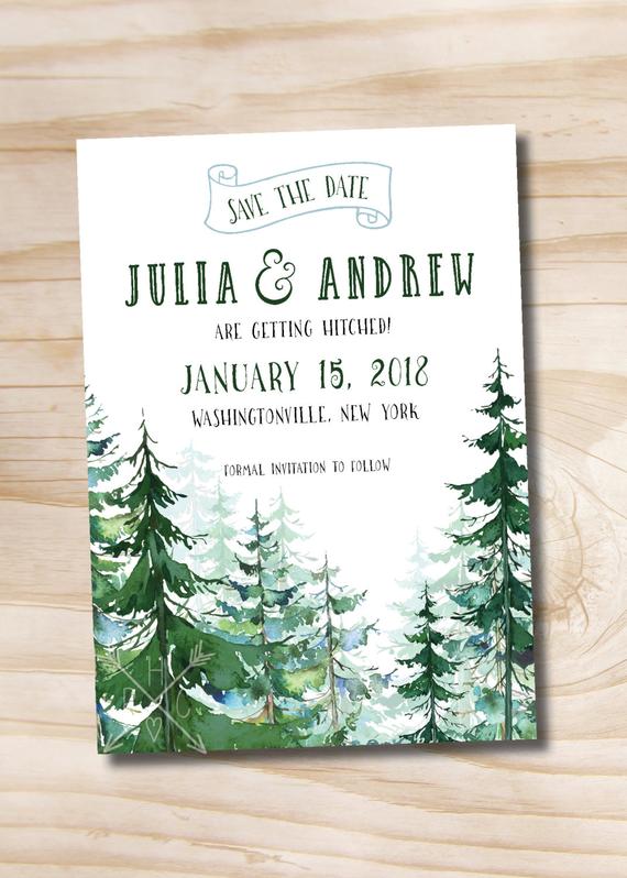570x798 Watercolor Pine Tree Wedding Save The Date - Watercolor Pine Tree