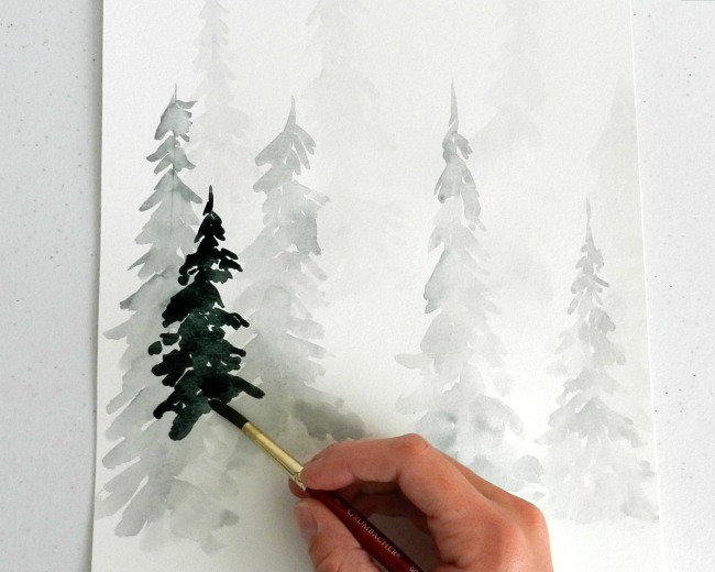 650x520 Watercolor Pine Trees Tutorial How To Paint A Wintery Forestscape - Watercolor Pine Tree