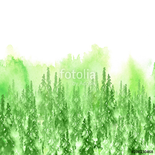 500x500 Watercolor Group Of Trees - Watercolor Pine Tree