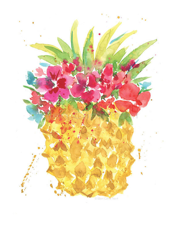 570x738 Watercolor Pineapple Art Watercolor Tropical Wall Art Pineapple - Watercolor Pineapple