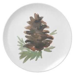 307x307 Pinecones Plates Zazzle - Watercolor Pinecone