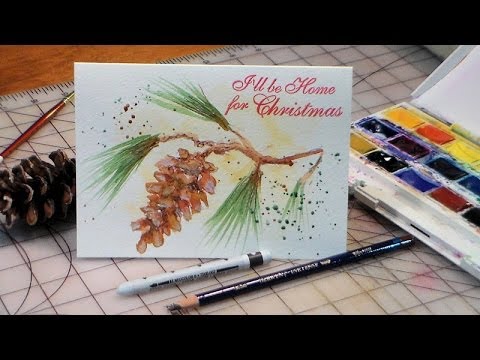 480x360 How To Paint Pinecone And Tassel Christmas Card - Watercolor Pinecone