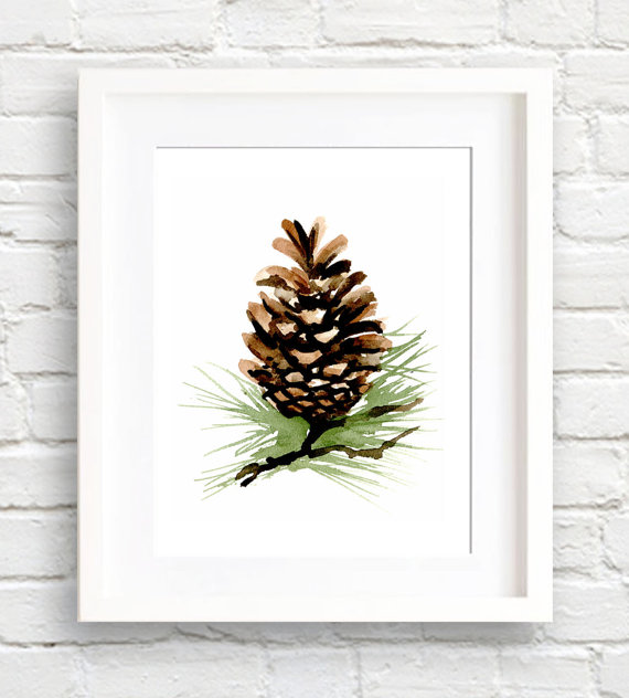 570x632 Pine Cone Art Print Wall Decor Watercolor Painting, Pine Cone Wall - Watercolor Pinecone