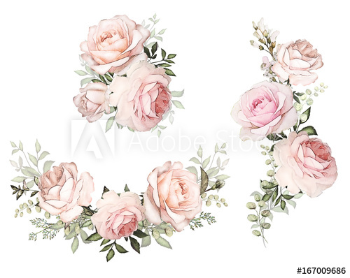 500x398 Watercolor Flowers. Floral Illustration In Pastel Colors. Bouquet - Watercolor Pink Flowers