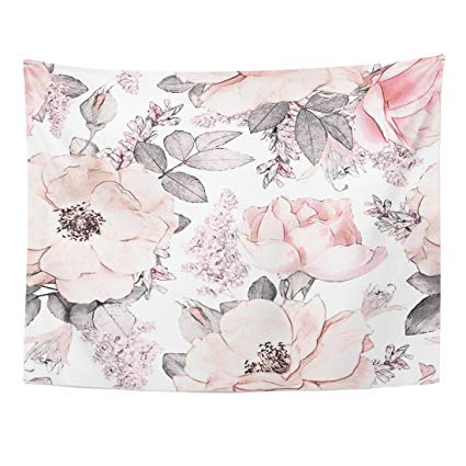 425x425 Breezat Tapestry Pink Flowers And Leaves On White - Watercolor Pink Flowers