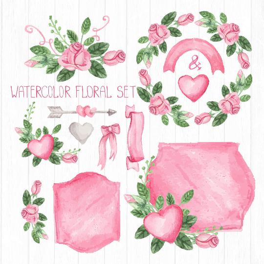 540x539 Pink Watercolor Floral Elements, Pink Roses, Vintage Floral - Watercolor Pink Roses