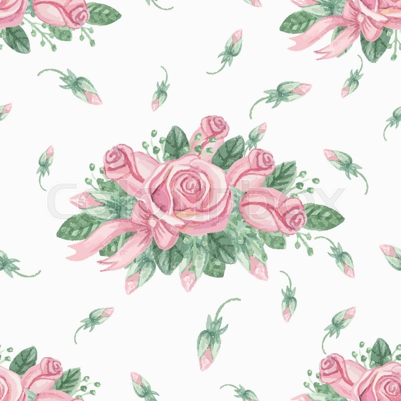 800x800 Watercolor Floral Seamless Pattern With Pink Roses ,buds.cute - Watercolor Pink Roses
