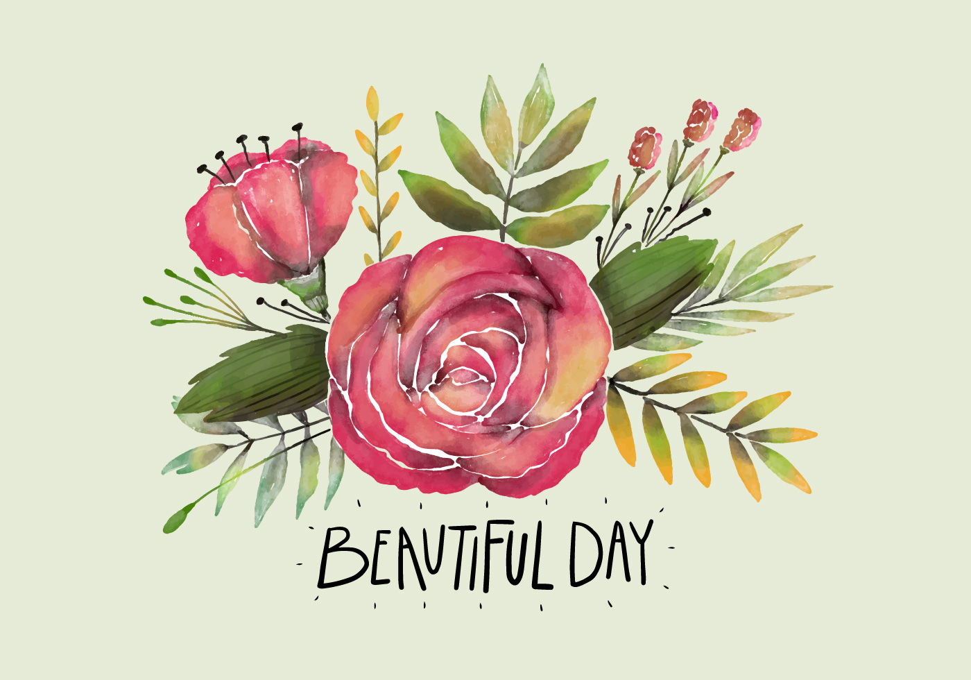 1400x980 Cute Watercolor Pink Roses And Leaves With Quote - Watercolor Pink Roses