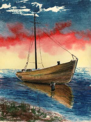 300x400 Larry Willcutt, Watercolor Painting, Pirate Ship - Watercolor Pirate Ship