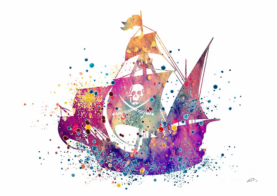 900x636 Pirate Ship 2 Watercolor Digital Art By Svetla Tancheva - Watercolor Pirate Ship