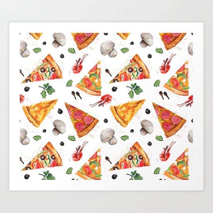 700x700 Pizza Pattern, Food Pattern, Watercolor Pizza Art Print By Ncherna - Watercolor Pizza