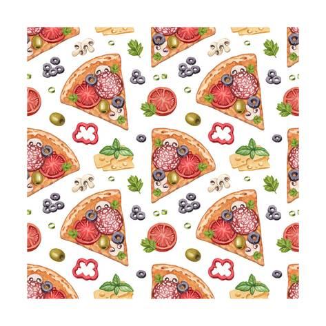 473x473 Seamless Pattern With Watercolor Pizza Illustrations Prints By - Watercolor Pizza