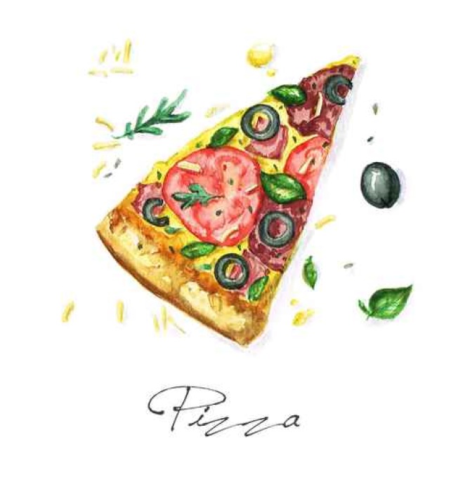 669x700 Watercolor Food Painting - Watercolor Pizza