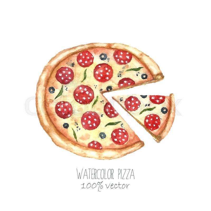 800x800 Watercolor Pizza. Hand Drawn Pizza Illustration. Food Vector - Watercolor Pizza