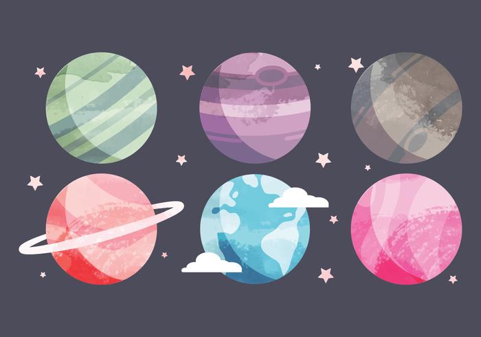 700x490 Vector Watercolor Planets Collection - Watercolor Planets