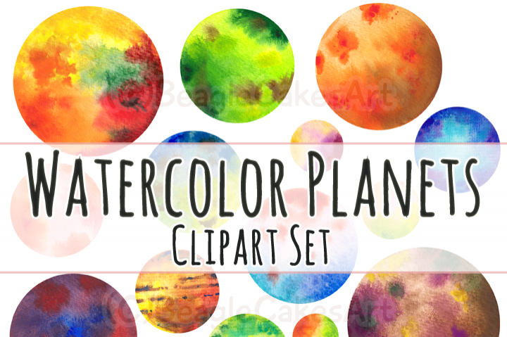720x479 Watercolor Circles Planets Clip Art By Beaglecakesart - Watercolor Planets