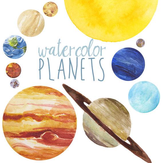 570x570 Watercolor Planets Clip Art Set Solar System Science Clip Etsy - Watercolor Planets