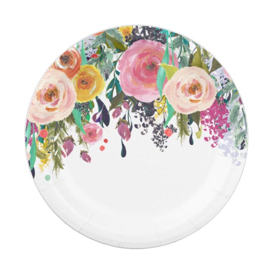 540x540 Romantic Garden Floral Watercolor Paper Plate - Watercolor Plate