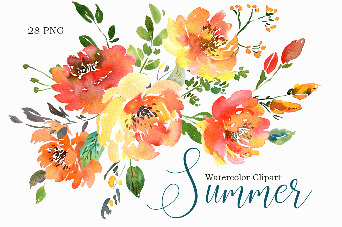 1160x772 Summer Orange Watercolor Flowers Png Collection - Watercolor Png