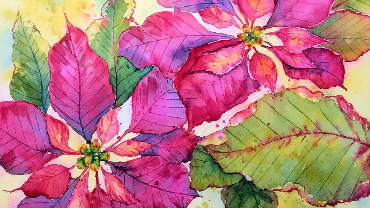 1280x720 Poinsettia In Watercolor Real Time Painting Tutorial! - Watercolor Poinsettia