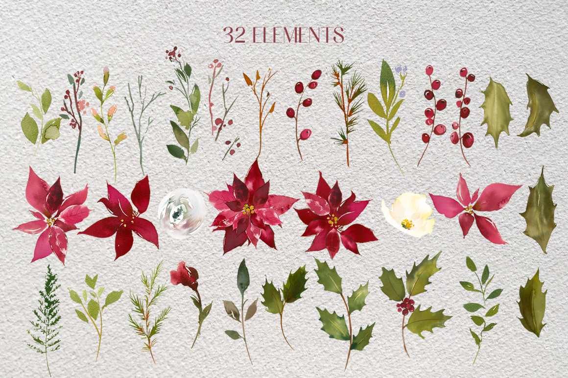 1160x772 Scarlett Christmas Watercolor Poinsettia Design Kit By - Watercolor Poinsettia