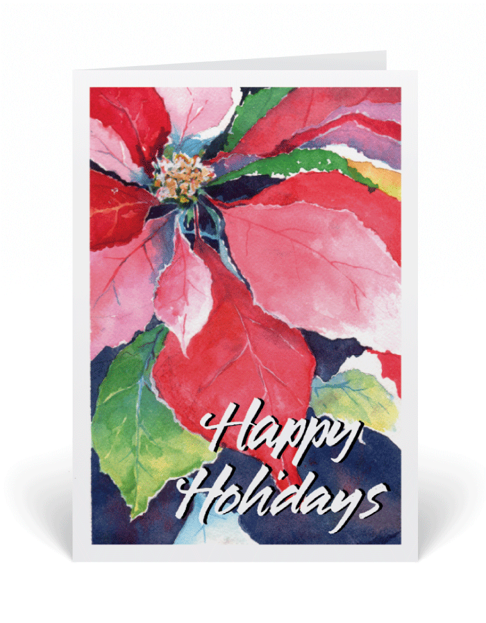 700x897 Watercolor Poinsettia Holiday Christmas Cards [3405] Harrison - Watercolor Poinsettia