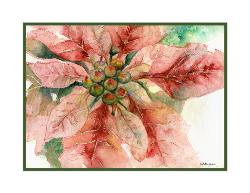 498x384 One Poinsettia Watercolor Note Cards - Watercolor Poinsettia Card