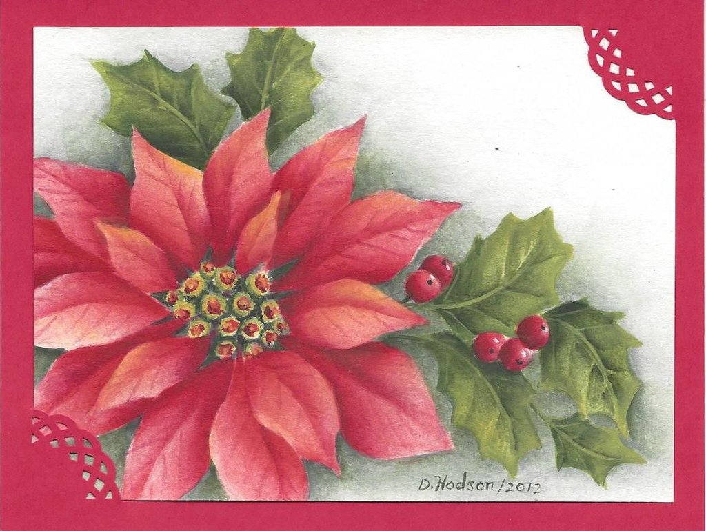 1024x770 Poinsettia Cards By Donna Hodson E Packet Tolebrush - Watercolor Poinsettia Card