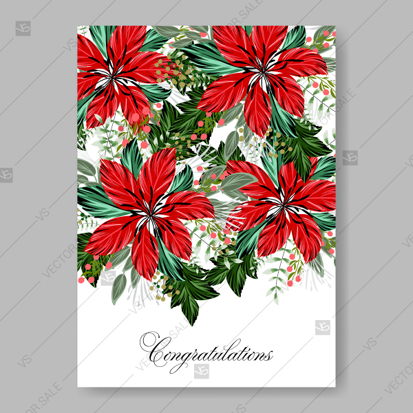 600x600 Red Poinsettia Wedding Invitation Floral Watercolor - Watercolor Poinsettia Card