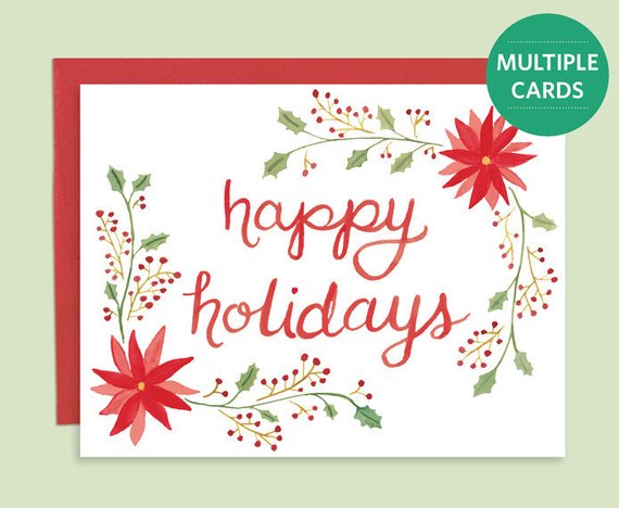 570x468 Watercolor Holiday Card Watercolor Poinsettia Cards Happy - Watercolor Poinsettia Card