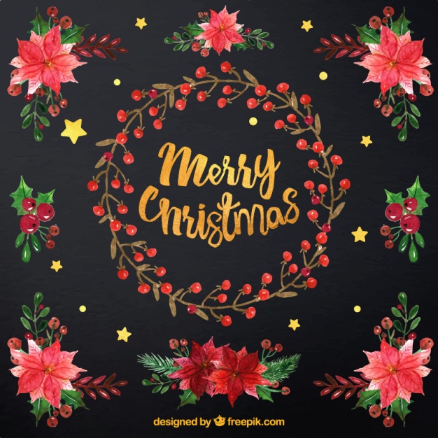 626x626 Floral Wreath And Watercolor Poinsettia Set Vector Free Download - Watercolor Poinsettia Flower