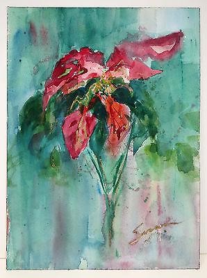 298x400 Watercolor Painting Poinsettia Flower Floral Still Life By Susan - Watercolor Poinsettia Flower