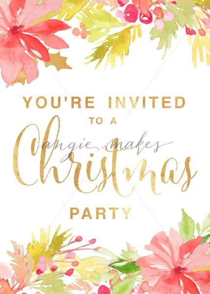 428x600 Christmas Party Invitation Template. Print This Christmas Party - Watercolor Poinsettia Flower