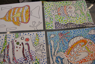 400x272 Watercolor Fish With Pointillism Teachkidsart - Watercolor Pointillism
