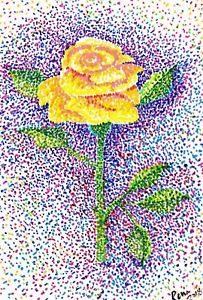 203x300 Original Watercolor ~ Only A Rose ~ Flower Yellow Dots Spots - Watercolor Pointillism