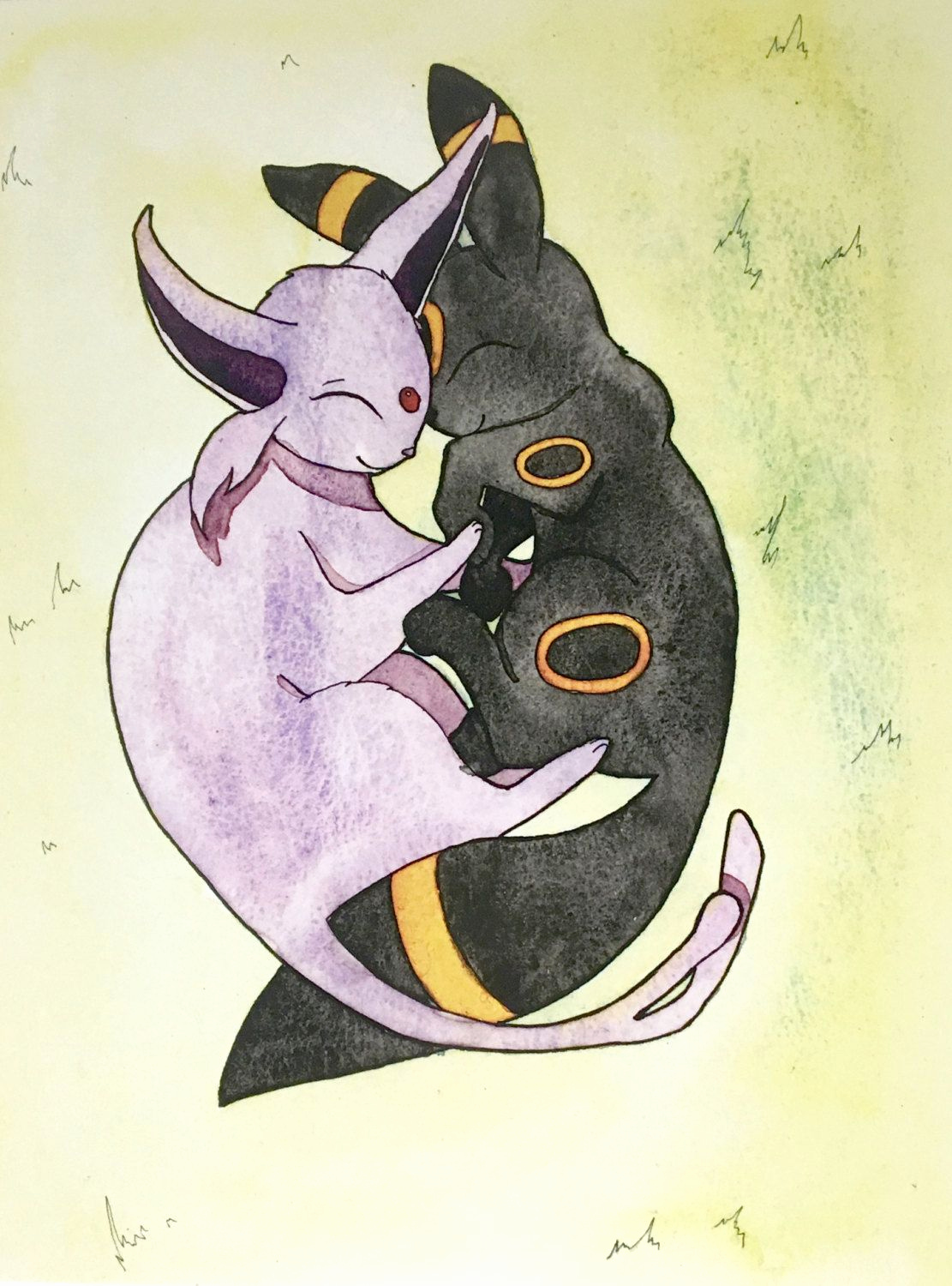 1111x1500 Print Pokemon Pictures Lovely Espeon And Umbreon Eeveelution Art - Watercolor Pokemon
