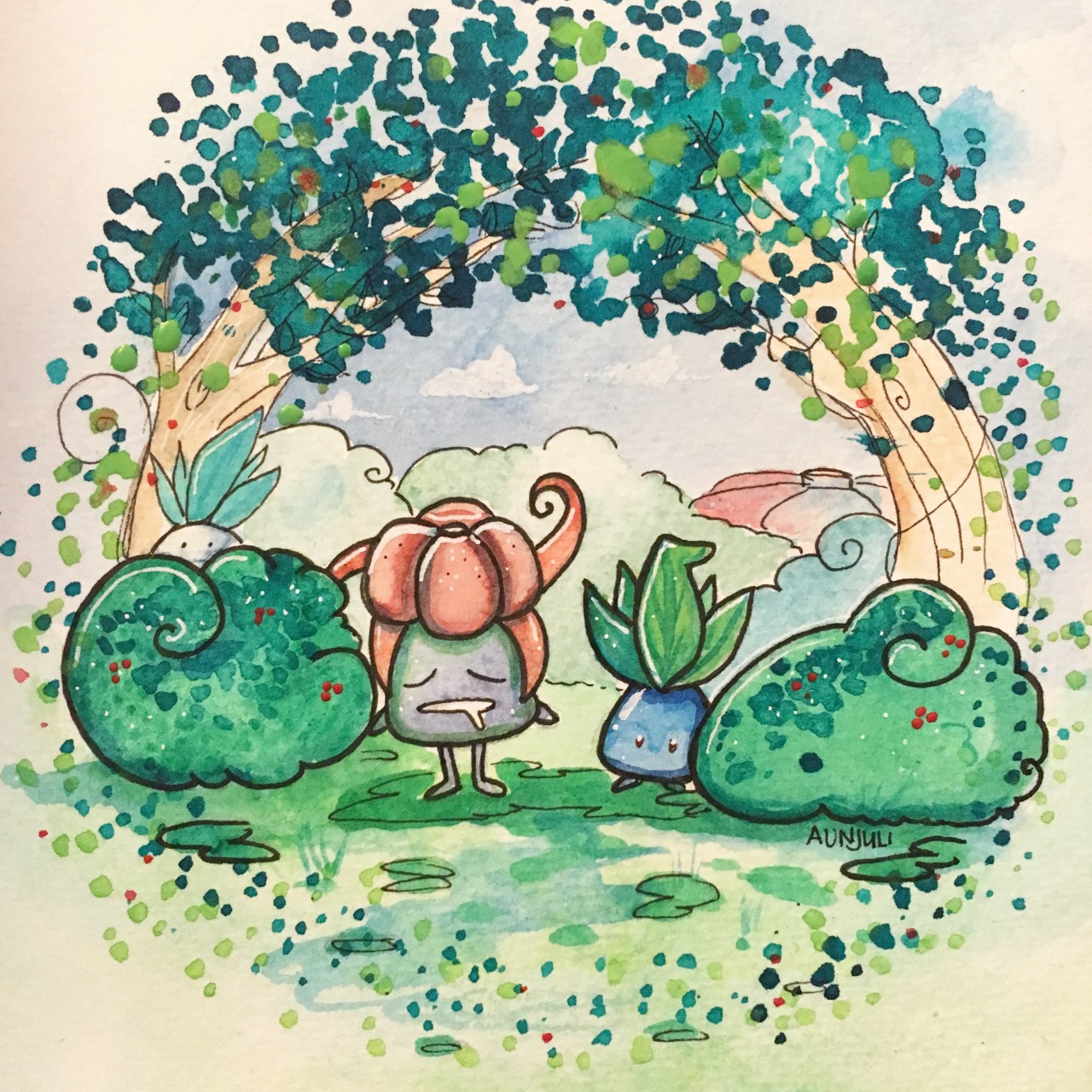 1280x1280 Aun Juli Riddle U Pokemon Lt3 Watercolor On Paper. Facebook - Watercolor Pokemon