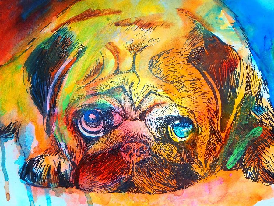 900x675 Pop Art Pug Painting By Emma Kaufmann - Watercolor Pop Art