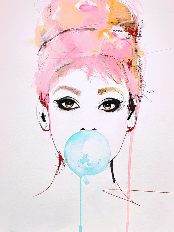 600x801 Audrey Illustration Portrait Art Print By Leigh Viner Inspired By - Watercolor Pop Art