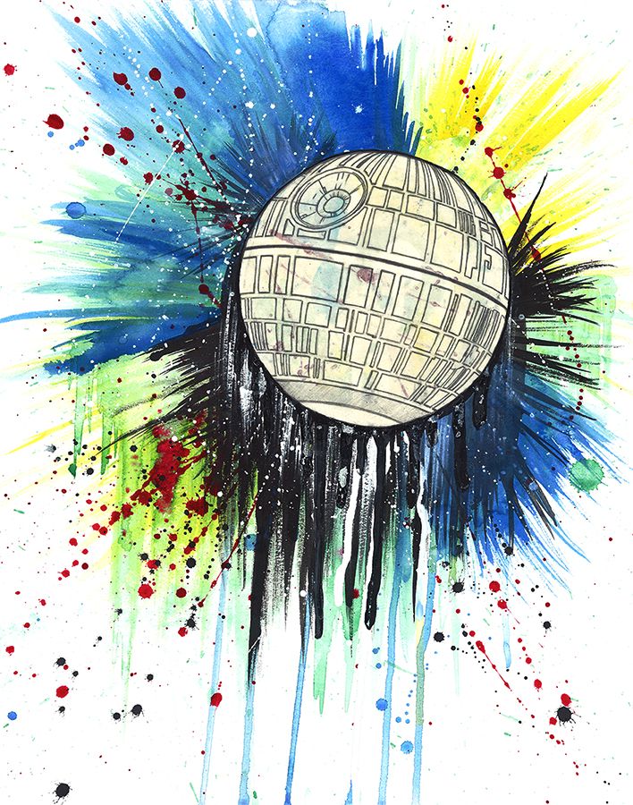 708x900 Death Star, Watercolor, 11x14 Art - Watercolor Pop Art