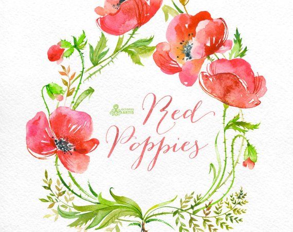 570x452 Red Poppies Frame. Handpainted Watercolor Poppy Wreath Etsy - Watercolor Poppy