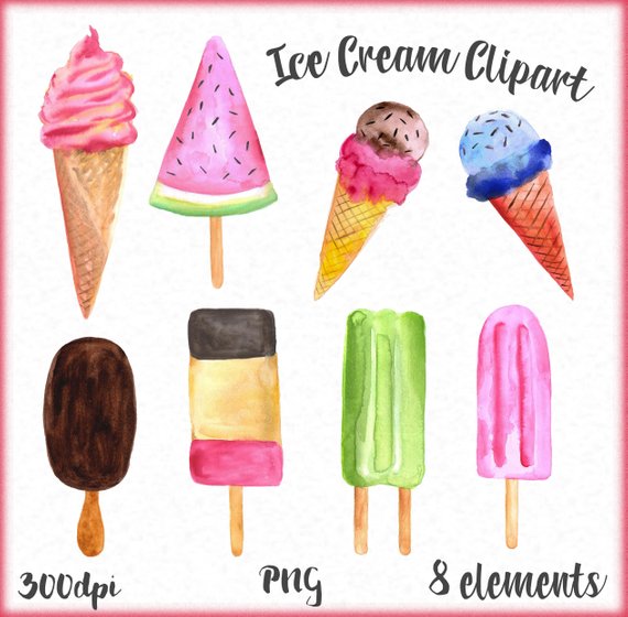 570x560 Ice Cream Clipart Watercolor Ice Cream Clip Art Popsicle Etsy - Watercolor Popsicle