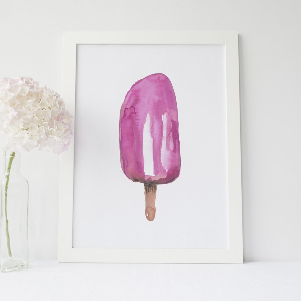 1024x1024 Pink Watercolor Popsicle Art Print Jetty Home - Watercolor Popsicle