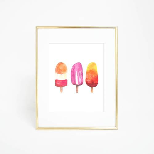 500x500 Watercolor Popsicle Ice Pop Trio Art Print Jetty Home - Watercolor Popsicle